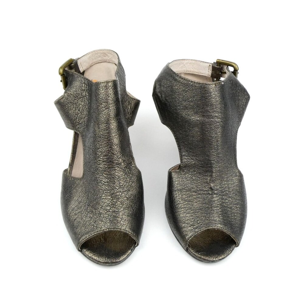 Farylrobin Womens Metallic Peep Toe Block Heels  Size 8